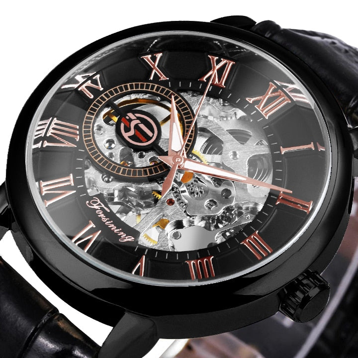 Mechanical Man Gold Watch Mens Watches Top Brand Luxury 2021 WINNER Clock Male Skeleton Leather Forsining 3d Hollow Engraving