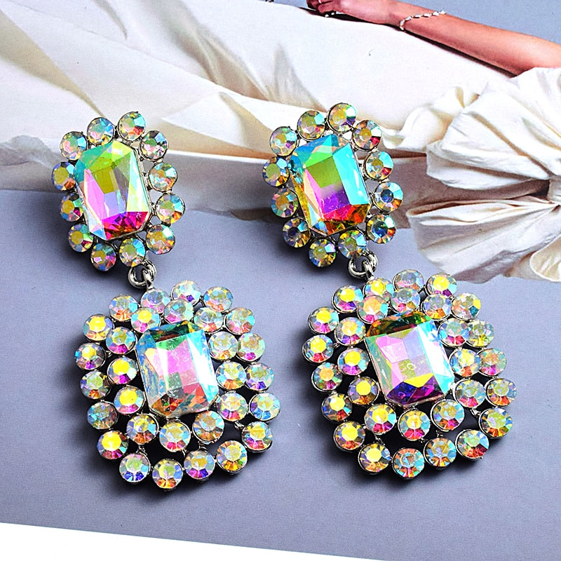 New Luxury Crystals earring High-quality Stone geometric Long Drop Earrings Fashion Trend Jewelry Accessories For Women