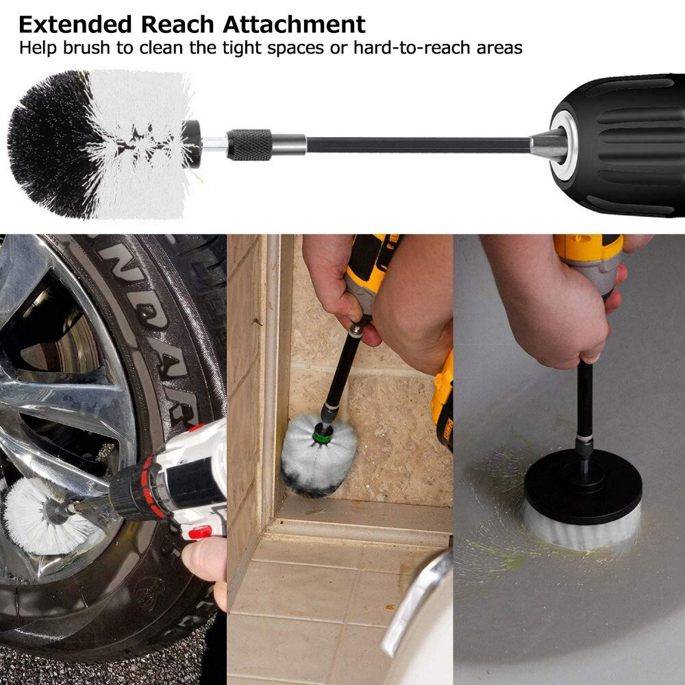 Car Wash Detailing Brush Power Drill Cleaning Scrubbing Brush Set Floors Cleaner Nylon Bristles Carpet Tile Scrubber Kit