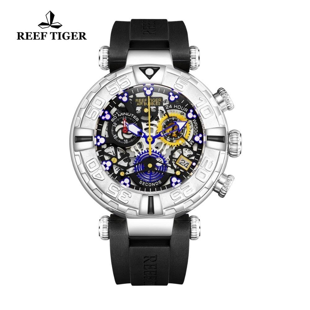 Reef Tiger/RT Top Brand Mens Sport Watches Chronograph Rose Gold Skeleton Watches Waterproof reloj hombre masculino RGA3059-S