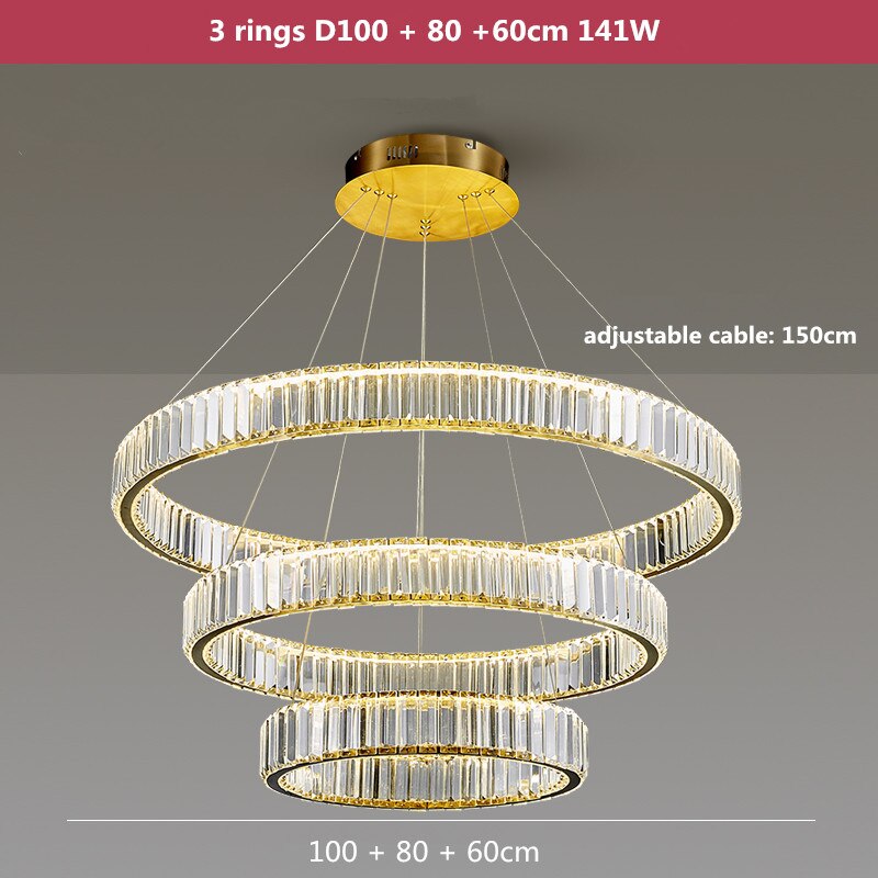 Modern Chrome Gold Steel Led Chandelier Villa Stairs Dimmable Circle Chandelier Lighting Foyer Hanging Chandelier Lamp Fixtures