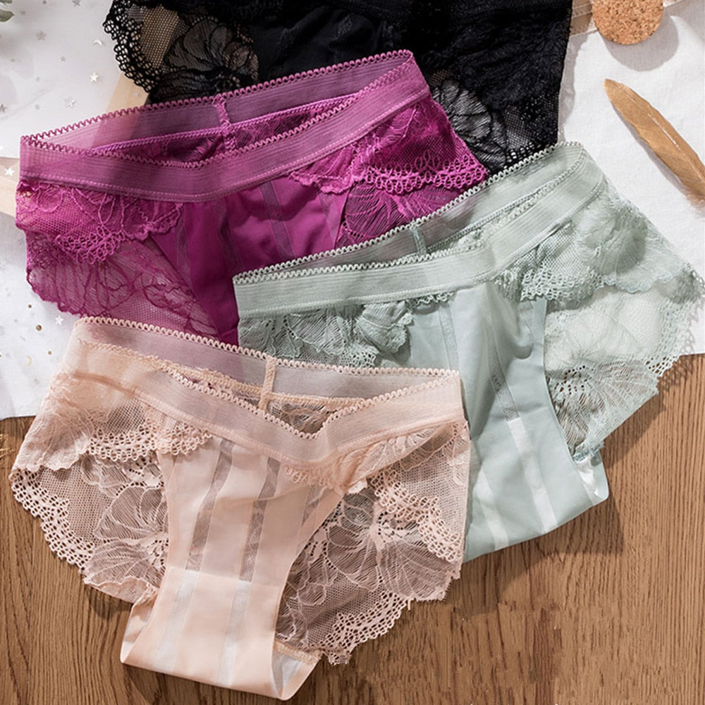 3pcs Sexy Lace Panties For Women Underwear Fashion Panty Lingerie Breathable Hollow Out Briefs Low-Rise Panties Female Underwear