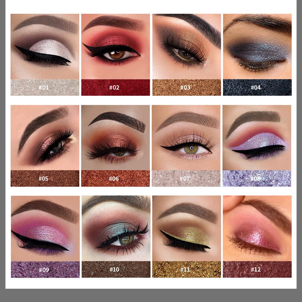 HANDAIYAN Glitter Eyeshadow Single Shimmer Eye Shadow Longlasting Waterproof Comestic Jelly Eye Cream Party Makeup 12 Color TSLM