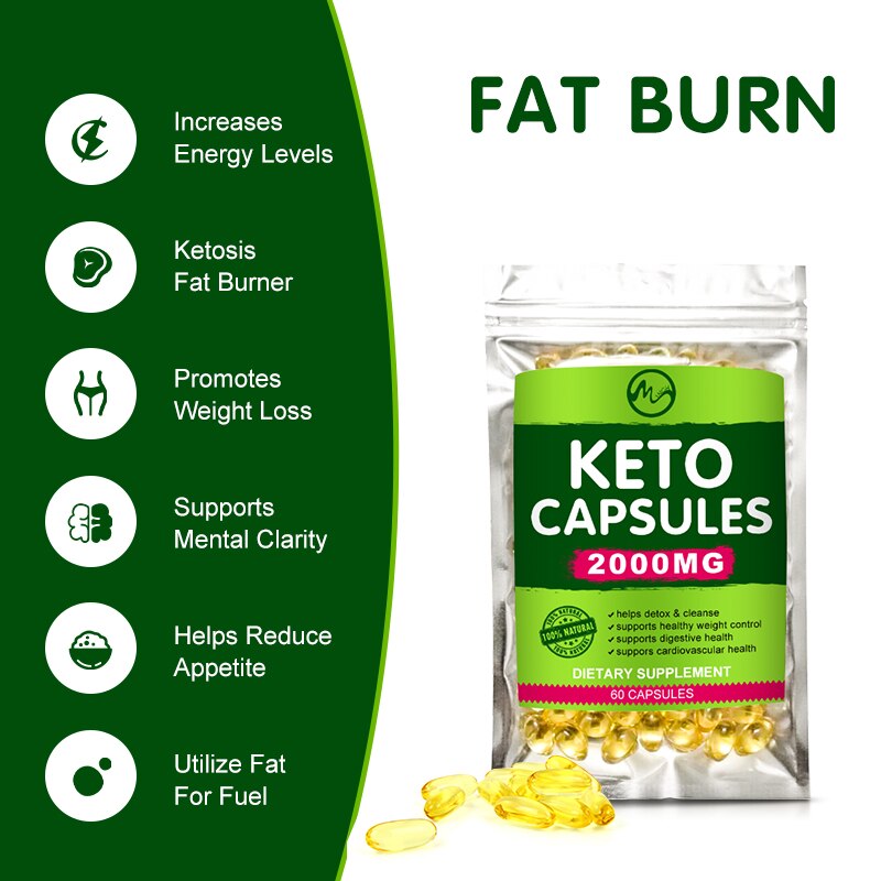 Minch Ketone Capsules Fat Burner Keto Slimming Supplement Suppress Appetite, Boost Energy For Men and Women Weight Loss Products