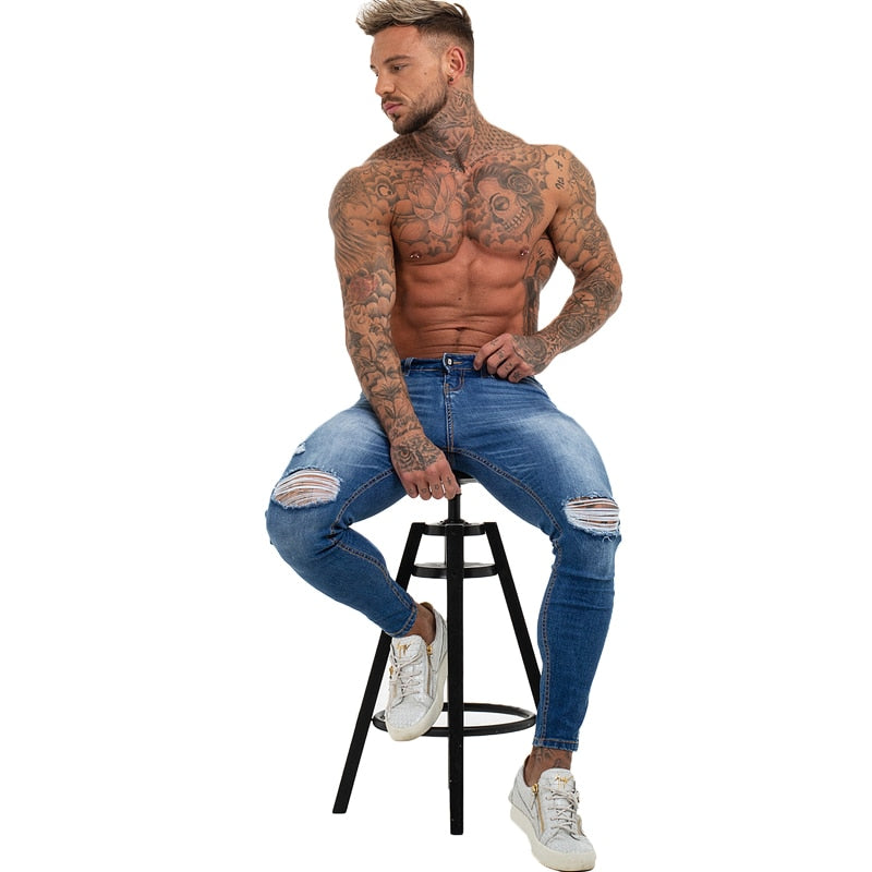 Gingtto Mens Skinny Jeans Slim Fit Ripped Jeans Big and Tall Stretch Blue Men Jeans for Men Distressed Elastic Waist zm54