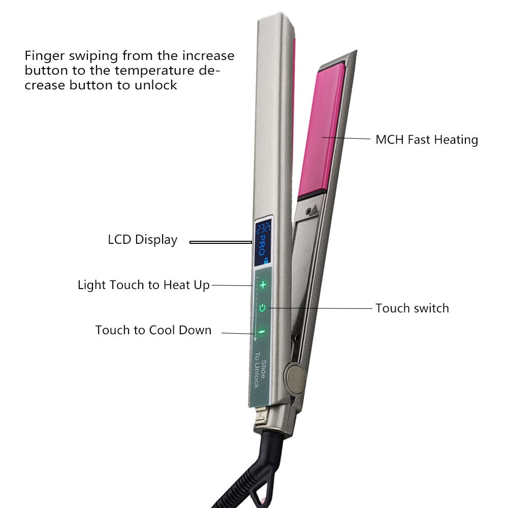 Hair Straightener Fast Warm-up Smart Touch LCD Dispaly Screen Professional MCH Ceramic Heating Plate Flat Irons