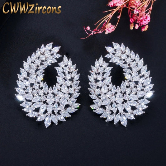 CWWZircons Luxury Popular Waterdrop Full Mirco Paved Cubic Zircon Naija Wedding Earring Fashion Women Party Jewelry CZ612