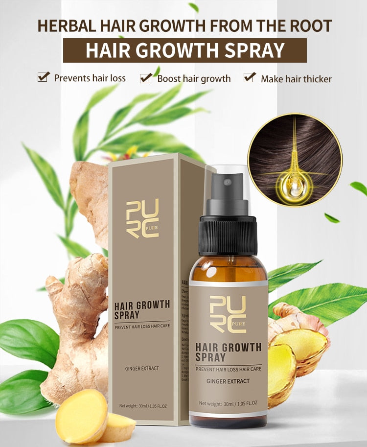 PURC Ginger Hair Growth Products Fast Growing Spray Scalp Treatment Oil Beauty Health Hair Care for Men Women 30ml