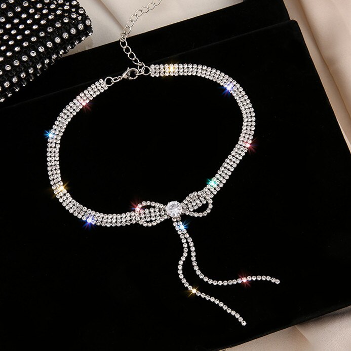 FYUAN Bowknot Crystal Choker Necklaces for Women2020 Long Tassel Rhinestone Necklaces Weddings Jewelry Party Gifts