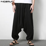 INCERUN Streetwear Harem Pants Men Hip-hop Drop Crotch Cotton Joggers Wide Leg Pants Trousers Men Chic Loose  Pantalones Hombre