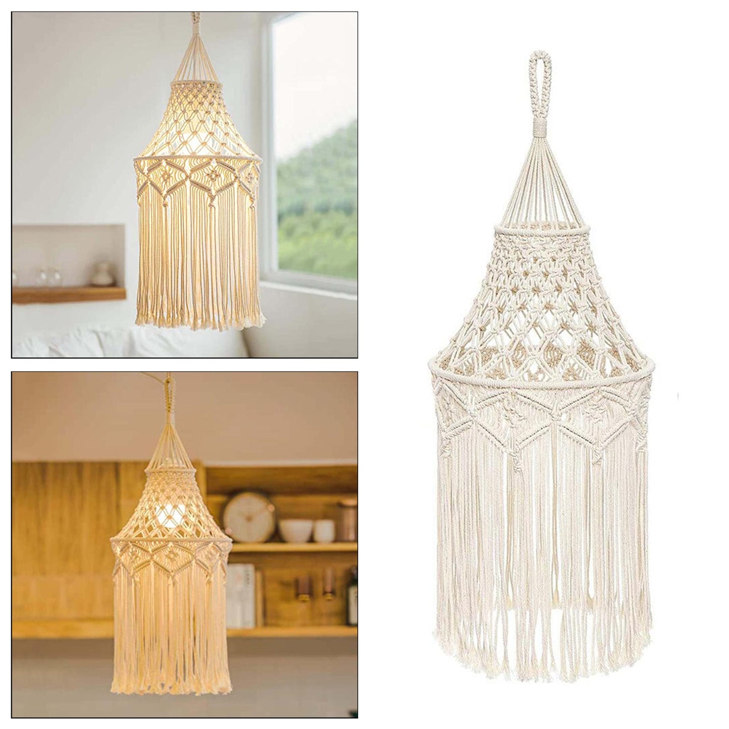 Handmade Macrame Light Shade Chandeliers Hanging Lamp Cover Boho Chic Decor Light Cover Light Shade Macrame Woven Tapestry