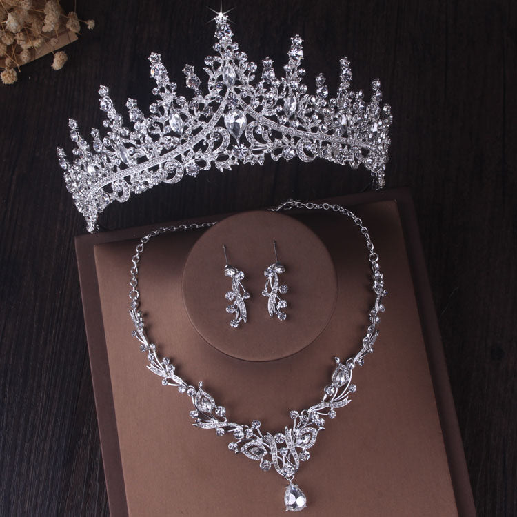 Gorgeous Silver Color Crystal Bridal Jewelry Sets Fashion Tiaras Crown Earrings Choker Necklace Women Wedding Dress Jewelry Set