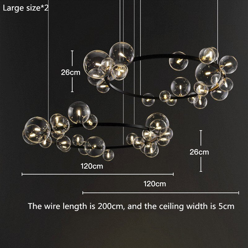 Modern Chandelier Clear Glass Bubbles Pendant lamp Metal Ceiling Light Fixture for Living Room Bedroom Kitchen LED lightings