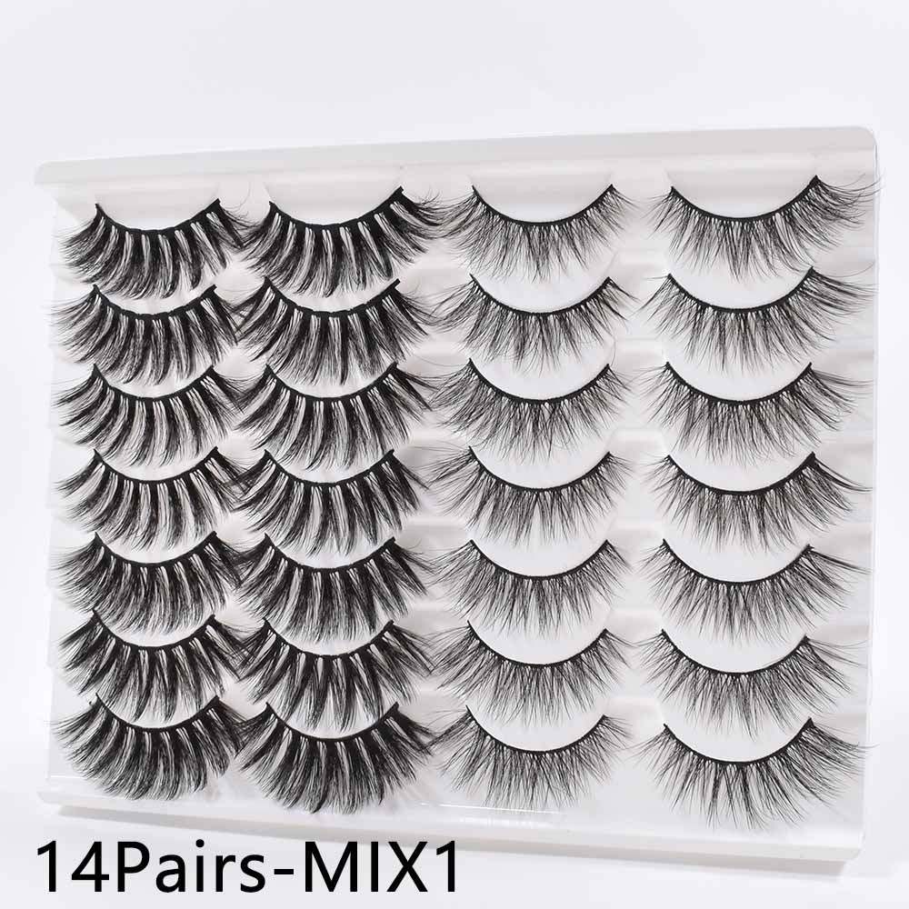 14/16Pairs  Black Mink Thick False Eyelashes Cils Soft Make Up Faux Cross Lashes Eyelashes Wholesale maquiagem cilios