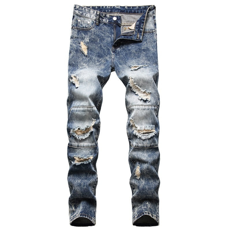 2021 New Fashion Mens Cotton Ripped Hole Jeans Casual Slim Skinny White Black Jeans Men Trousers Casual Male Hip hop Denim Pants