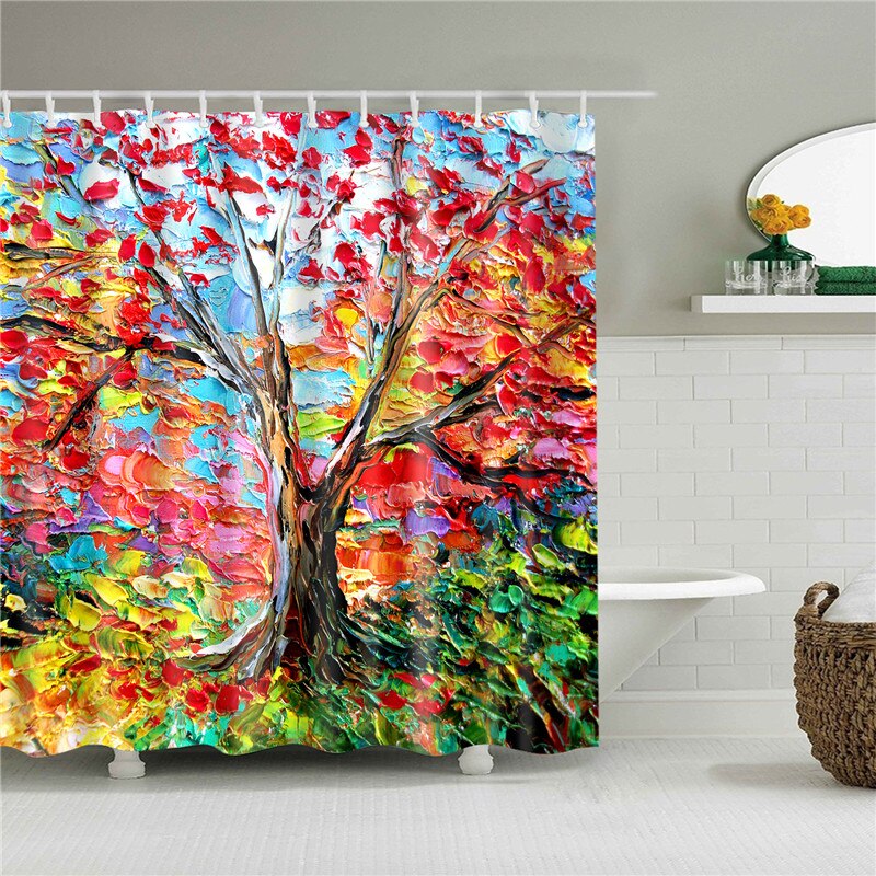 Maple Cactus Autumn Leaves Shower Curtains Bathroom Curtain Frabic Waterproof Polyester Multiple Sizes Bath Bathroom Curtain