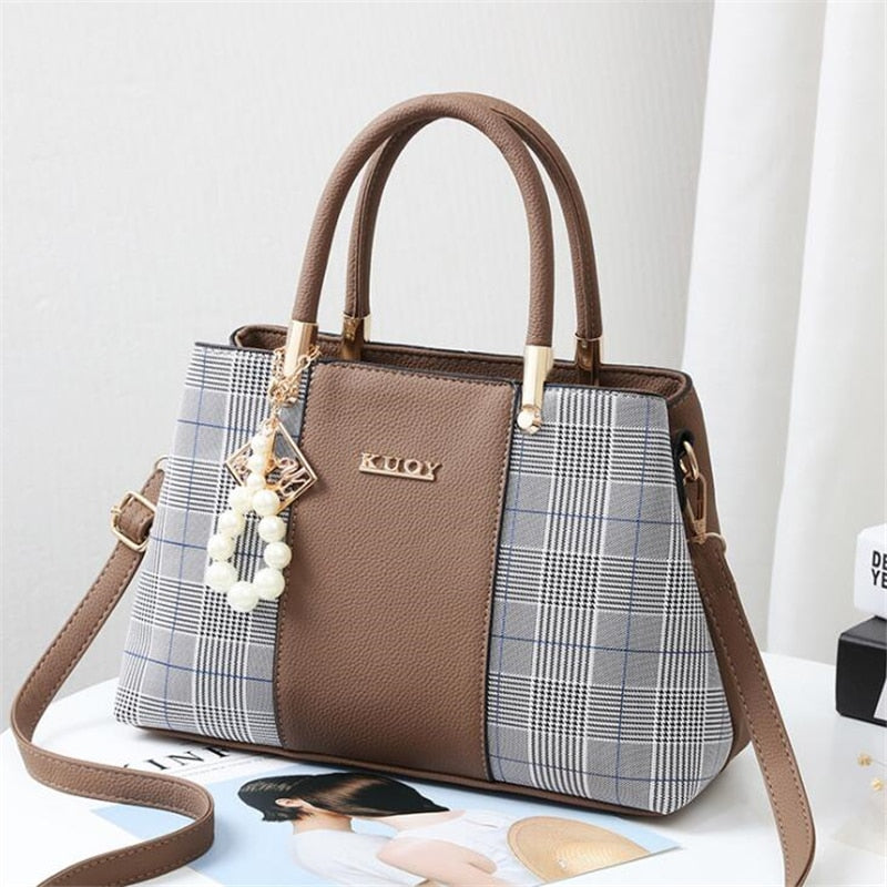 PU Leather Large Capacity Woman Handbag Grid Shoulder Bag Fashion Casual Luxury Designer Patchwork Crossbody Pack