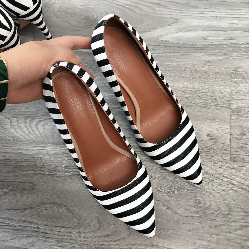 2020 Women's High Heels 12cm Stilettos Pointed Toe Shoes Party Pumps Black White Zebra Pattern Lady Shoes Plus Size 34-43