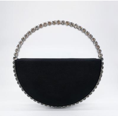 HIGHREAL Women INS Diamond Circular Evening Bag Women Round Handle Rhinestone Dinner Clutch Purse Ladies Half Moon Handbag Purse