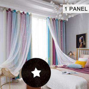 Shiny Stars Children Cloth Curtains Colorful Double Layer Star Window Curtains for Living Room Bedroom Gradient Blackout Curtain