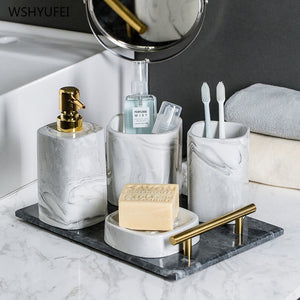 European Bathroom Wash Set Ceramic Soap Dispenser Perfume Bottle Soap Dish Mouthwash Cup With Tray Home bathroom accessories