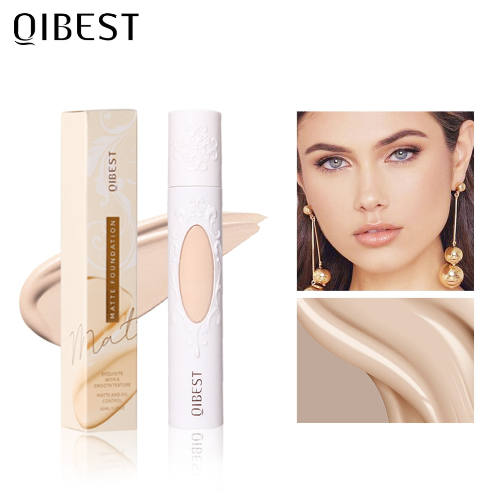 QIBEST Foundation Matte Oil-contol Soft Face Base Waterproof Moisturizer Full Coverage Concealer Makeup Face Liquid Foundation