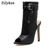 Eilyken 2022 Summer New Womens Ankle Boots Sandals High Quality PU Leather Buckle Strap Zip Stiletto Heels Plus Size 35-40 Shoes