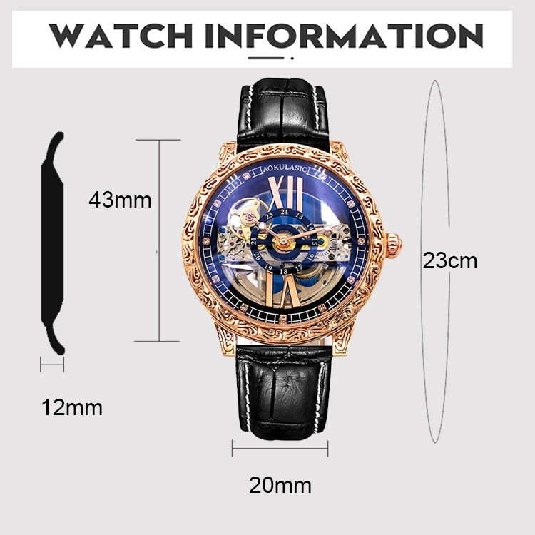 Reloj Hombre Aokulasic Men Watch Automatic Self-wind Luxury Brand Mens Mechanical Watches Hollow Out Waterproof Retro Wristwatch