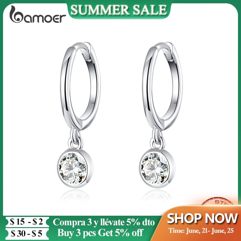 bamoer 925 Sterling Silver Clear CZ Waterdrop Hoop Earrings for Women Wedding Engagement Statement Luxury Jewelry SCE830