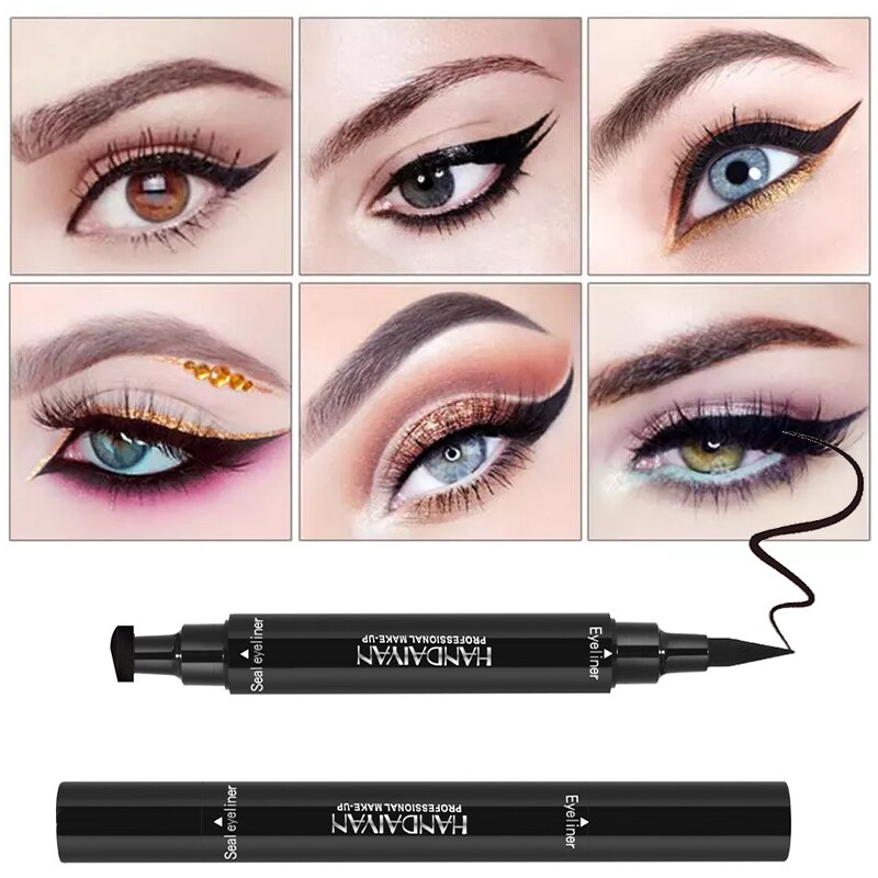 Double-Headed Eyeliner Stamp 2 In1 Quick-drying Liquid Eyeliner Waterproof Easy-to-use Stamp Eye Liner Black Smooth Eye Makeup