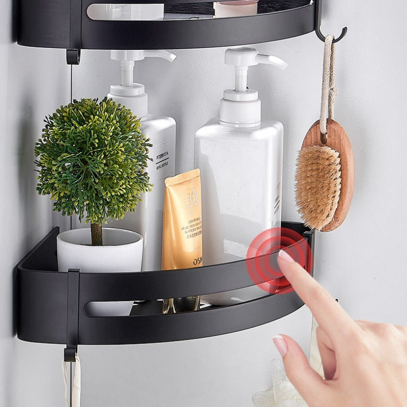 Bathroom Corner Shelves Shower Shelf Bath Shampoo Storage Rack Wall Mounted Aluminum Bathroom Basket Holder Kitchen Accessories