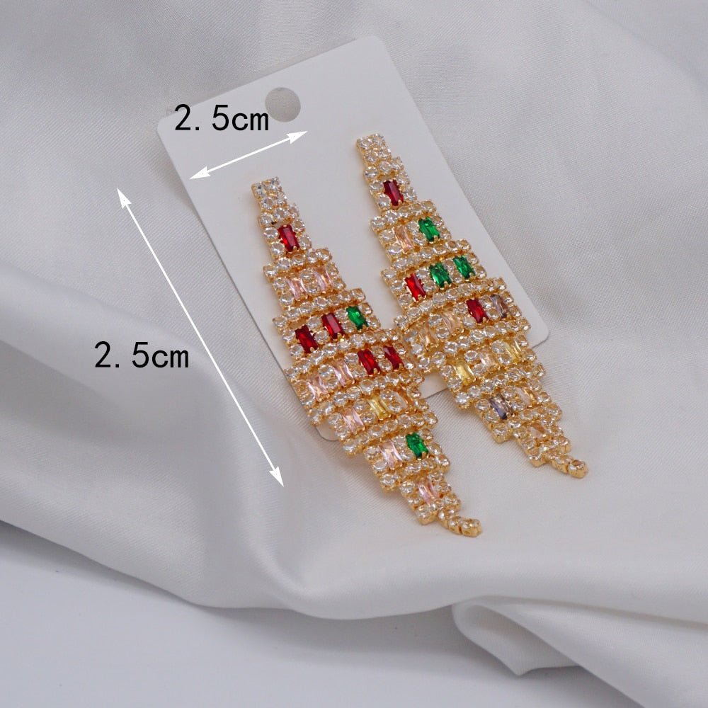 New Styles Long Metal Colorful Crystal Drop Earrings High-Quality Fashion Rhinestones Jewelry Accessories For Women Gift Party