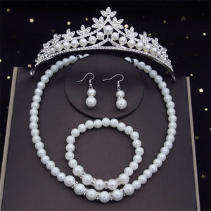 Rhinestone Pearls Bridal Jewelry Sets for Women Fashion Tiaras Bride Necklace Bracelets Earrings Set Wedding Jewelry Sets
