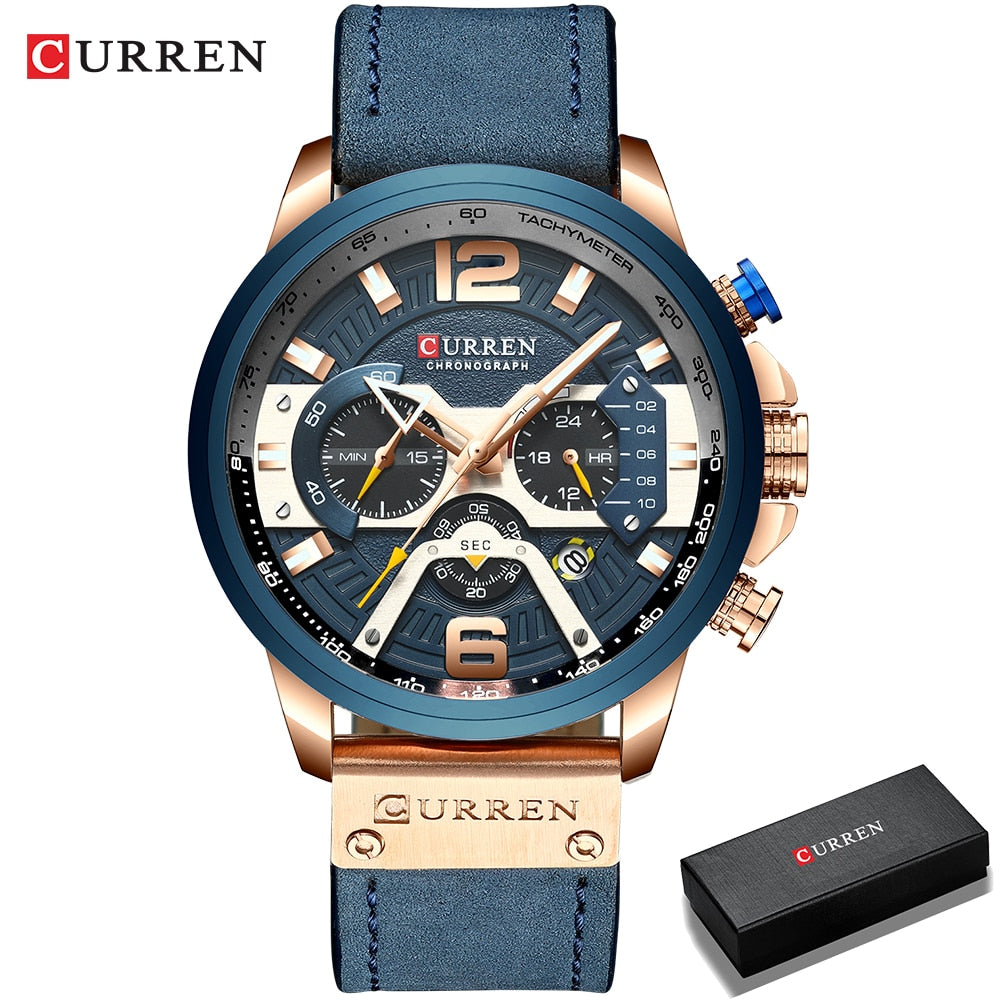 Wristwatch Mens CURREN Top Brand Luxury Sports Watch Men Fashion Leather Chronograph Watches with Date for Men Male Clock