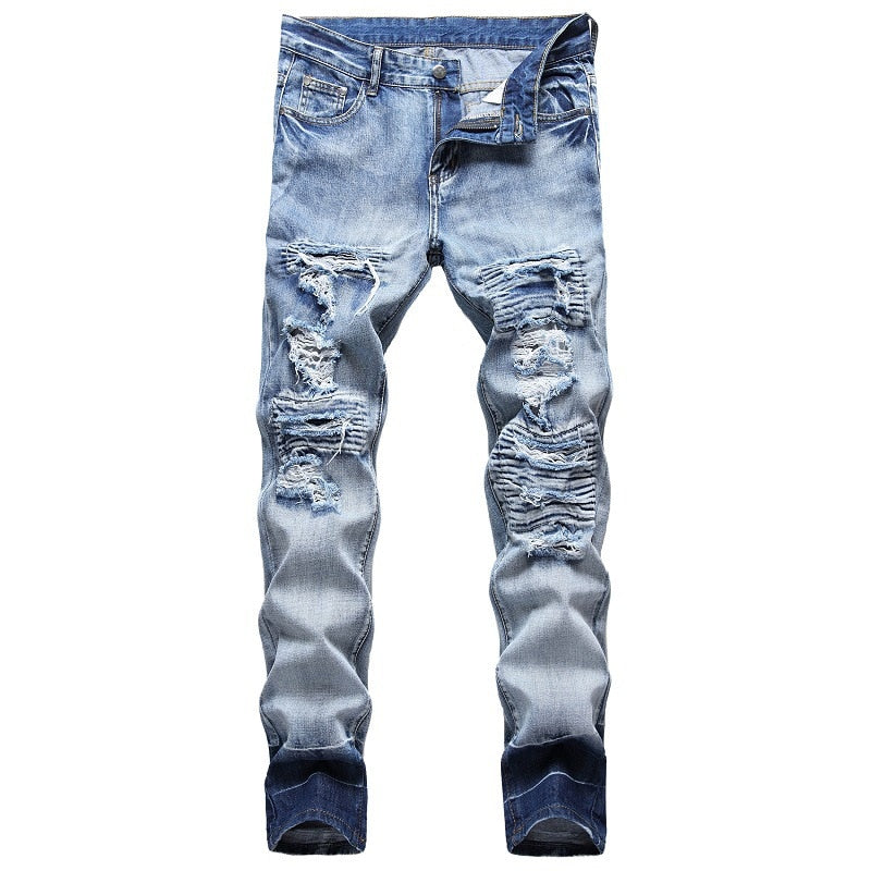 2021 New Fashion Mens Cotton Ripped Hole Jeans Casual Slim Skinny White Black Jeans Men Trousers Casual Male Hip hop Denim Pants