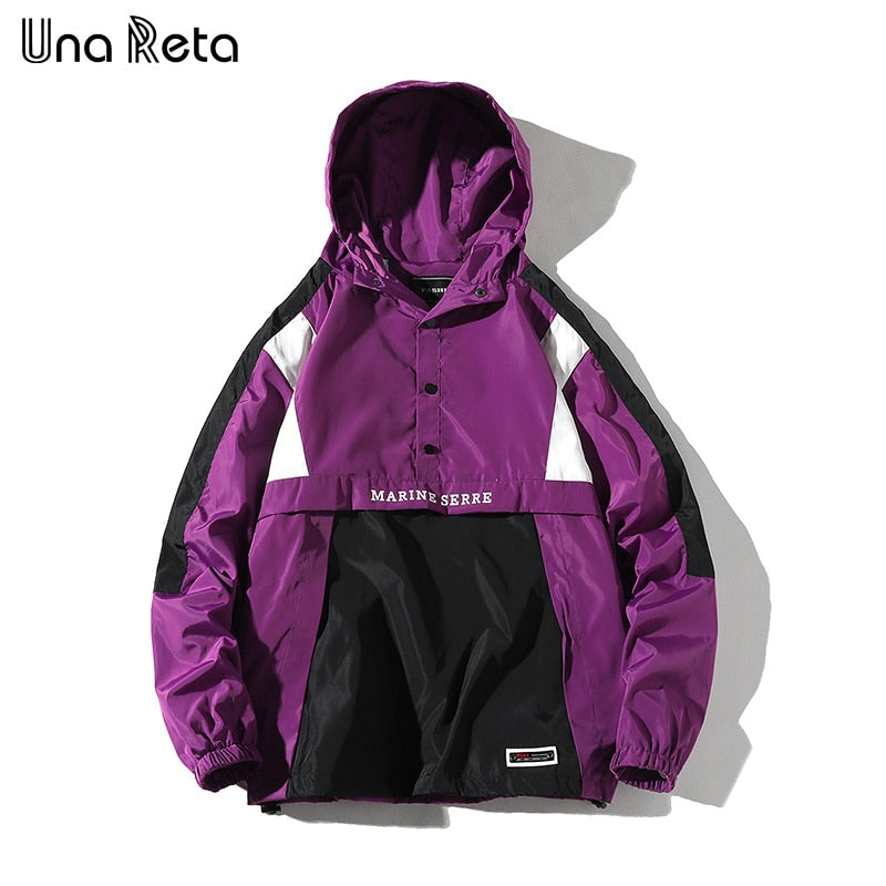 Una Reta Hooded Jackets Men New Patchwork Color Block Pullover Jacket Fashion Tracksuit Coat Men Hip Hop Streetwear Jacket Men