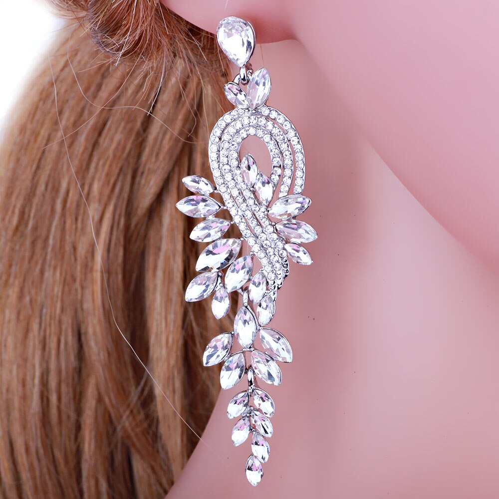 Bridal jewellery Luxury crystal leaf large earrings long drop earrings for women wedding party jewelry accessory