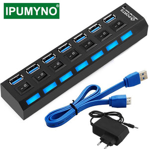 USB HUB 3.0 4 7 Port Usb Multi Splitter With Power Switch Supply Adapter For Macbook Pc Computer Laptops Notebook Accessories