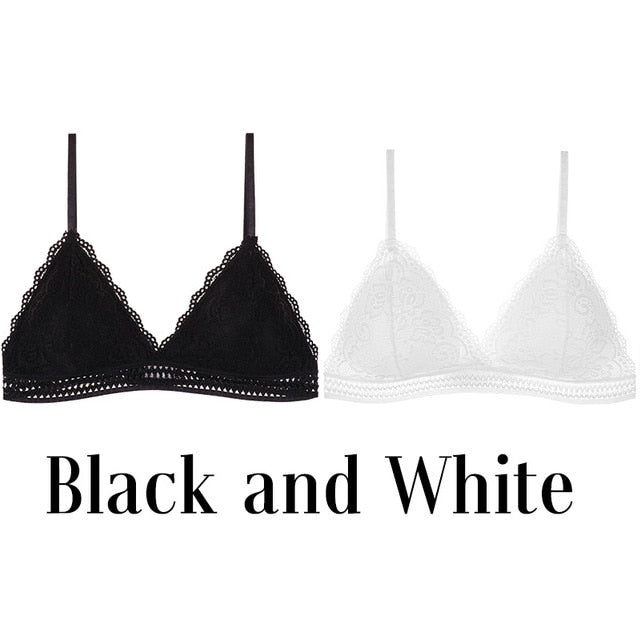 1/2PCS Women Bralette French Style Lace Bra Girls Triangle Cup Lingerie Deep V Wireless Underwear Soft Thin Seamless Bra