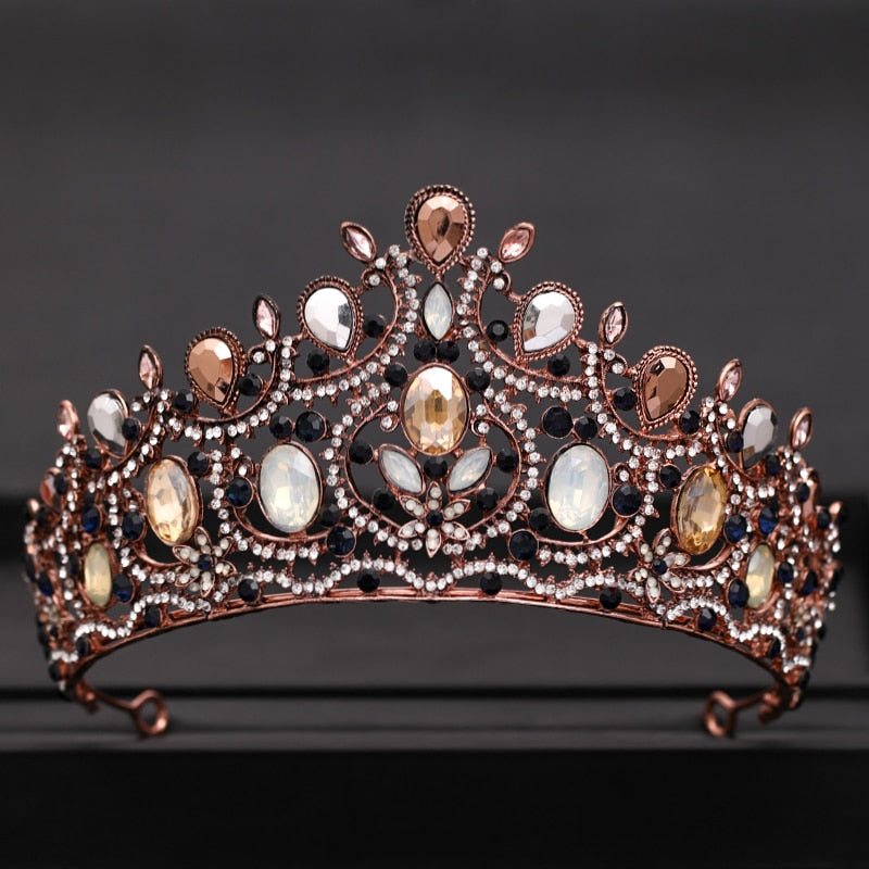 Vintage Baroque Queen Tiara Wedding Crown Bridal Diadem Gold Crystal Rhinestone Head Jewelry Headpiece Wedding Hair Accessories