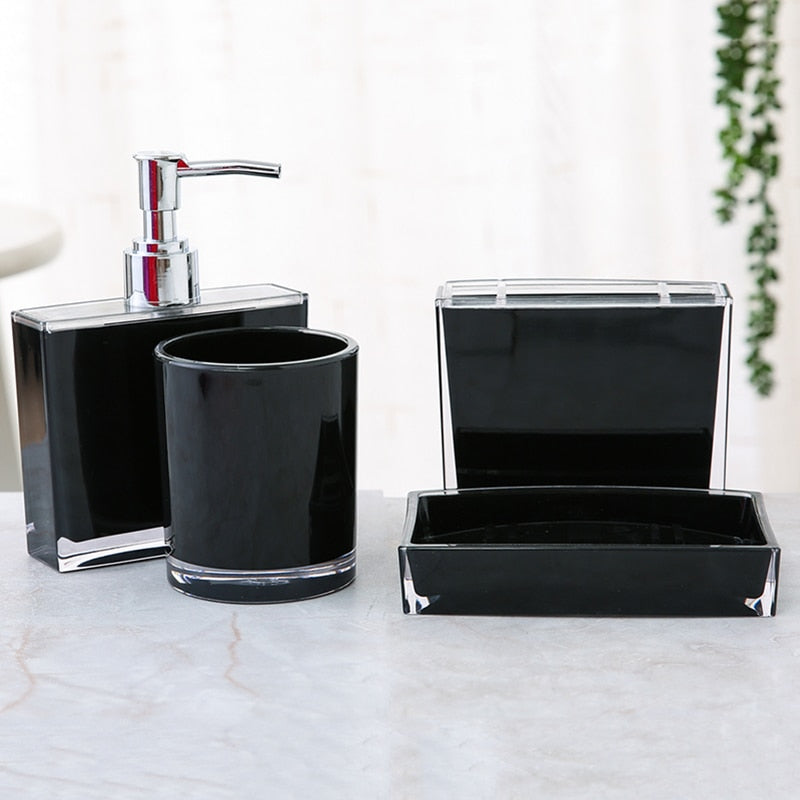 4Pcs/Set Bathroom Accessories Sets Plastic Square And Round Soap Dish Cups Lotion Bottle Soap Dispenser For Bathroom