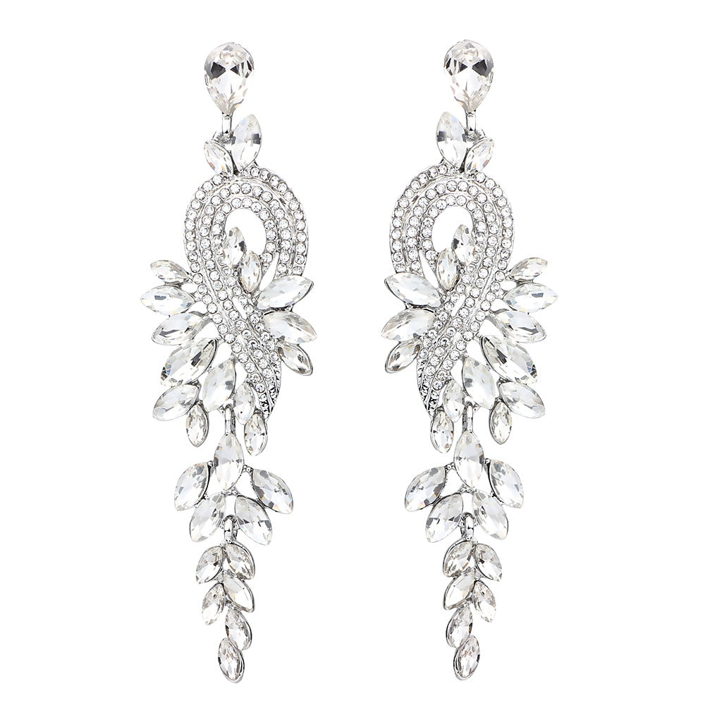 Bridal jewellery Luxury crystal leaf large earrings long drop earrings for women wedding party jewelry accessory