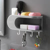 GESEW Drainer Soap Dish For Bathroom Multifunction Soap Holder With Hooks Organizer Punch-free Storage Box Bathroom Accessories