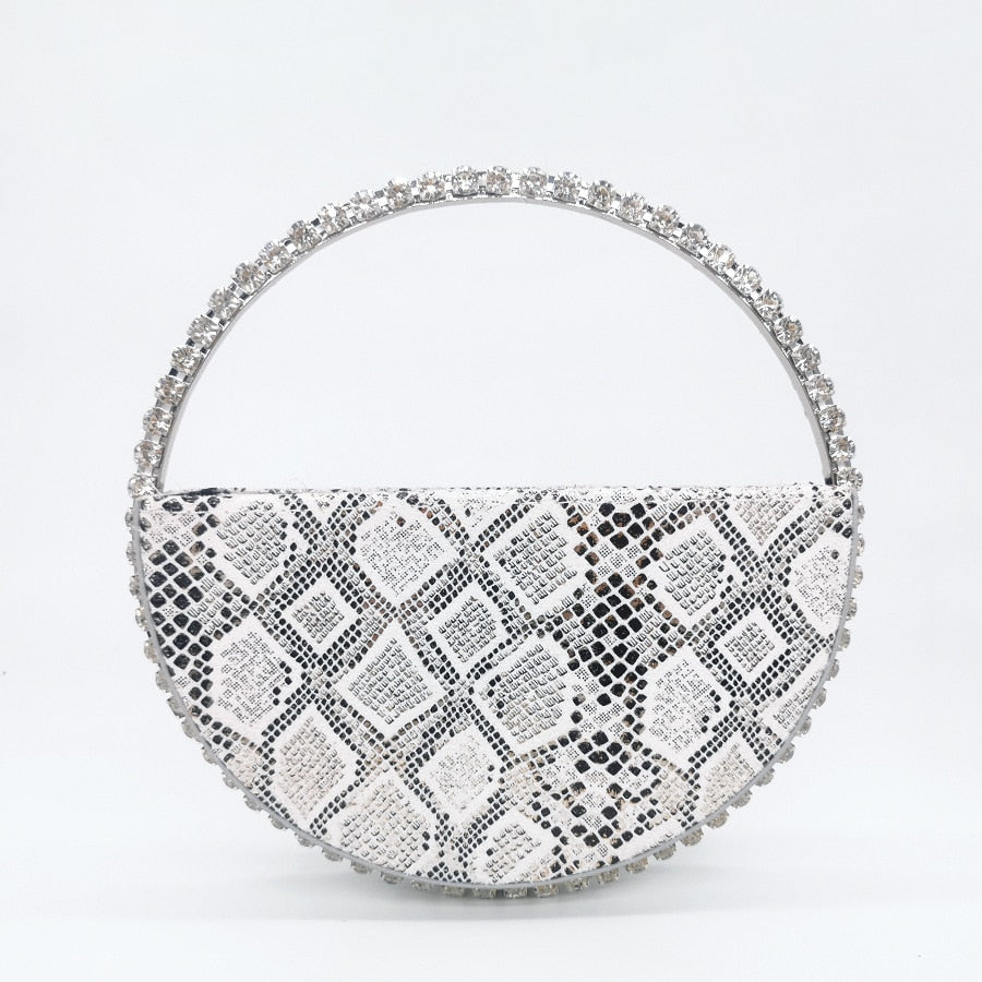 HIGHREAL Women INS Diamond Circular Evening Bag Women Round Handle Rhinestone Dinner Clutch Purse Ladies Half Moon Handbag Purse