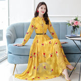 3XL Plus Size Vintage Chiffon Black Casual Midi Dress 2021 Autumn Winter Elegant Women Boho Maxi Dress Party Long Sleeve Vestido