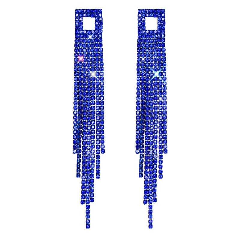 2022 New Trendy Crystal Long Tassel Earrings Blue Rhinestone Waterdrop Dangle Drop Earrings Eardrop For Women Jewelry Gift