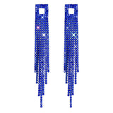 2022 New Trendy Crystal Long Tassel Earrings Blue Rhinestone Waterdrop Dangle Drop Earrings Eardrop For Women Jewelry Gift