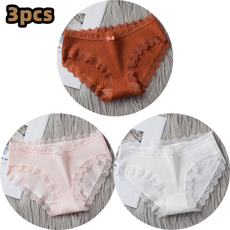 3PCS/lot Cotton Panties Women Comfortable Underwears Sexy Middle-Waisted Underpants Female Lingerie Big Size Ladies Briefs