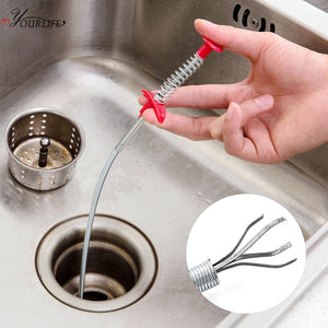 OYOURLIFE 60cm Flexible Kitchen Sink Drain Cleaner Family Bathroom Drain Hair Pipe Cleaner Hook Sewers Dredge Clip Scissors Tool