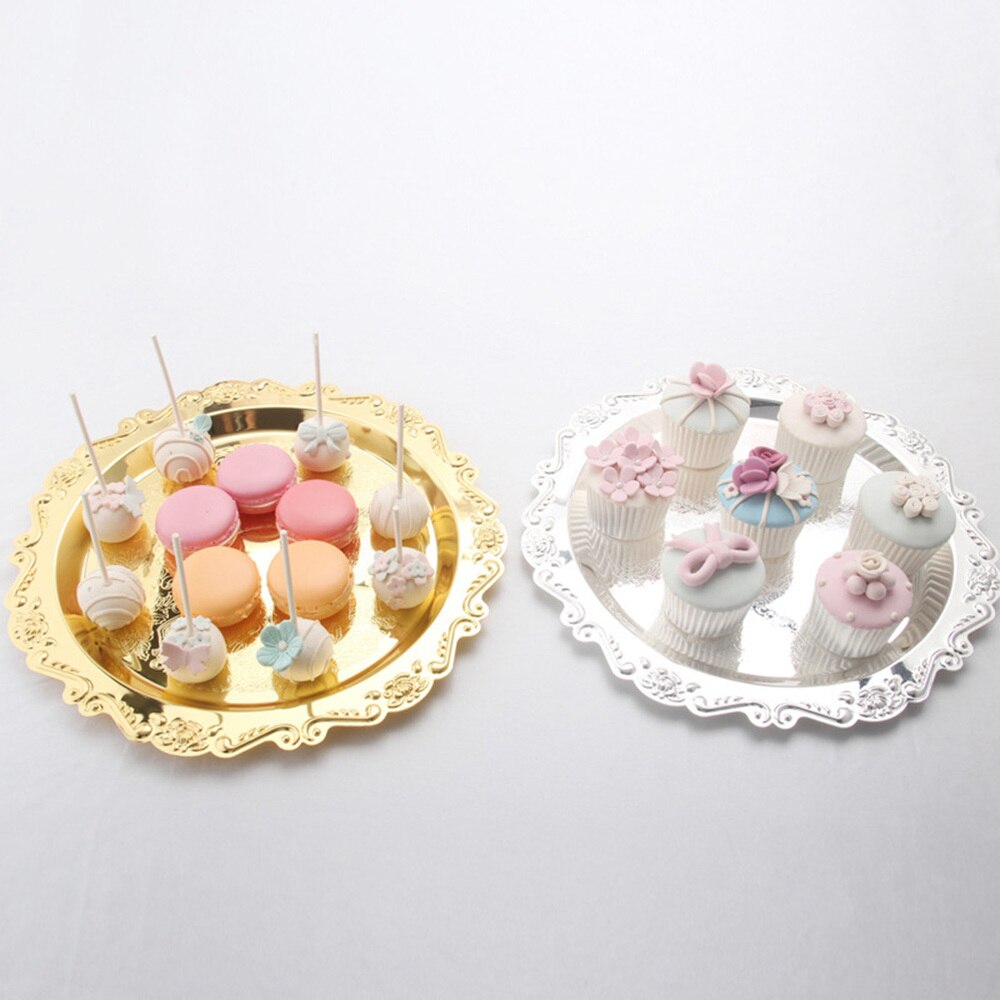 Delicate Fruit Platter Dessert Plate Cake Dish Snacks Tray Decorative Tableware for Wedding Party Home (Golden)